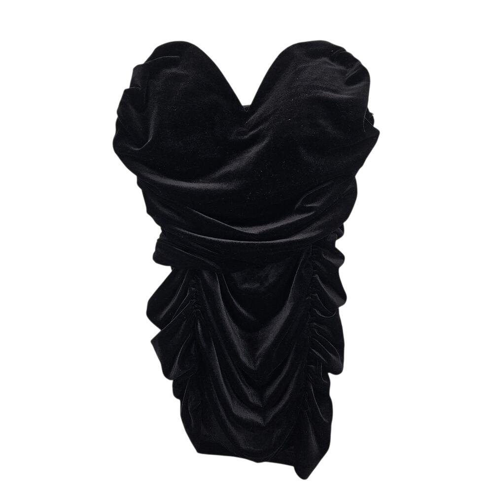 NWT Express Body Contour Black Velvet Strapless Sweetheart Ruched 2 Pc Skirt Set